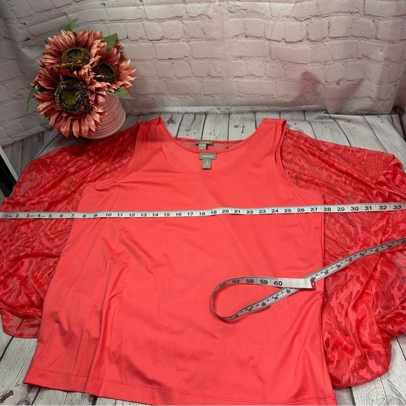 Chicos Coral v-neck poncho blouse with matching tank sz L/XL burnout design - Picture 6 of 10